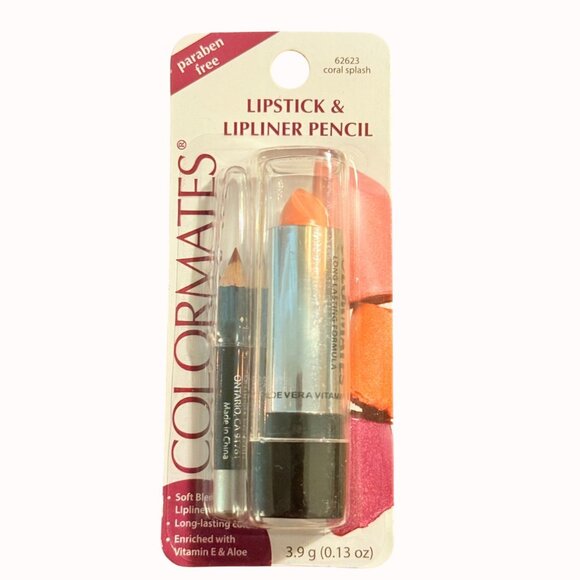 Colormates Lipstick Lipliner Pencil Set Coral Splash Paraben Free Vitamin E Aloe - Picture 6 of 7